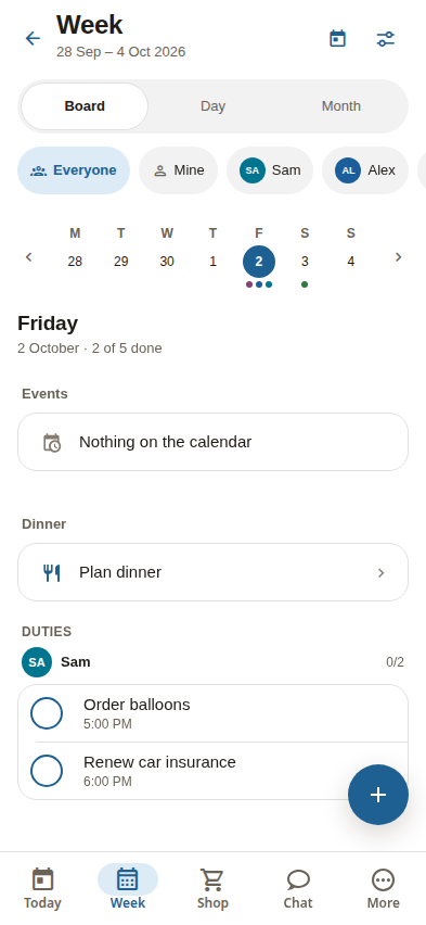 Week screen of the web build